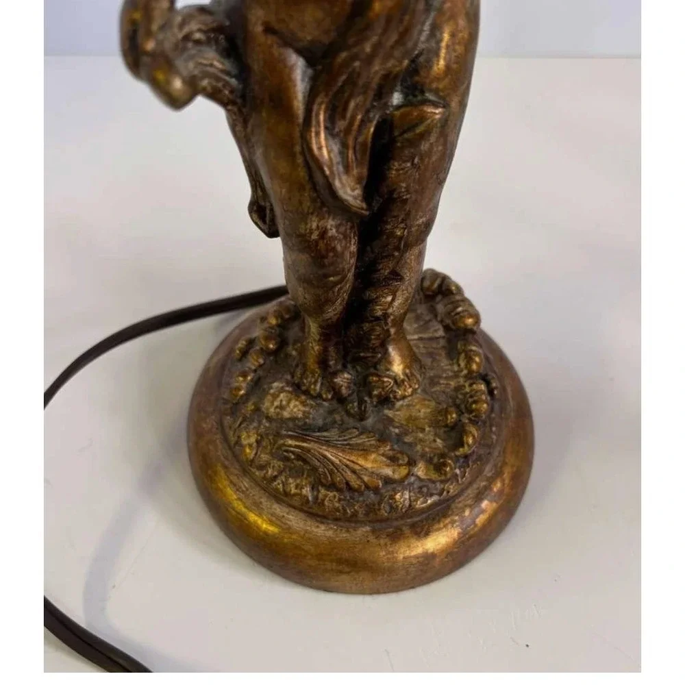 Set Of 2 MCM Neoclassical Hollywood Regency Gold Cherub Composite Lamp 17